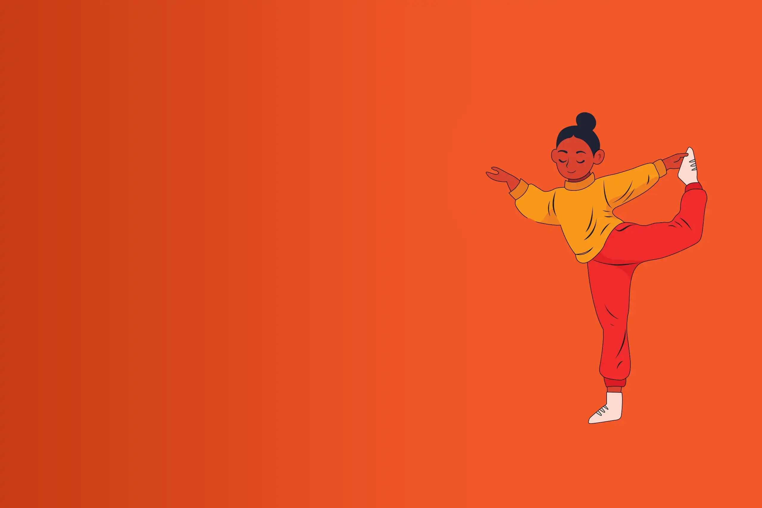 Woman meditating in yoga pose against an orange backdrop