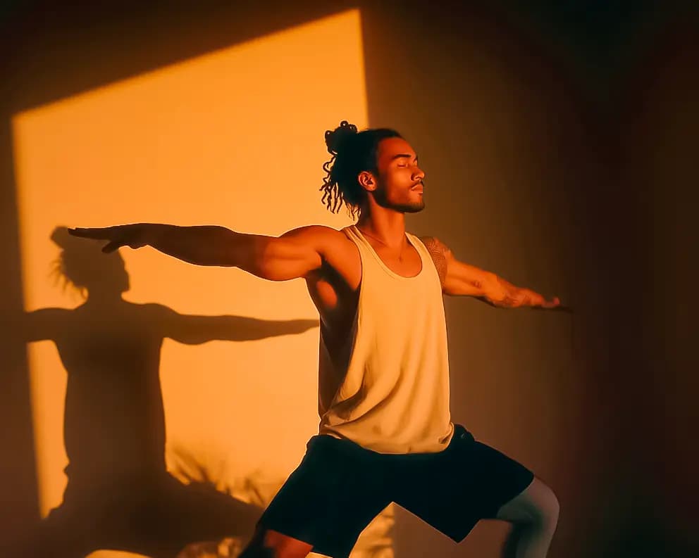 Woman practicing a gentle yoga pose on a mat in a bright Abu Dhabi studio with natural light